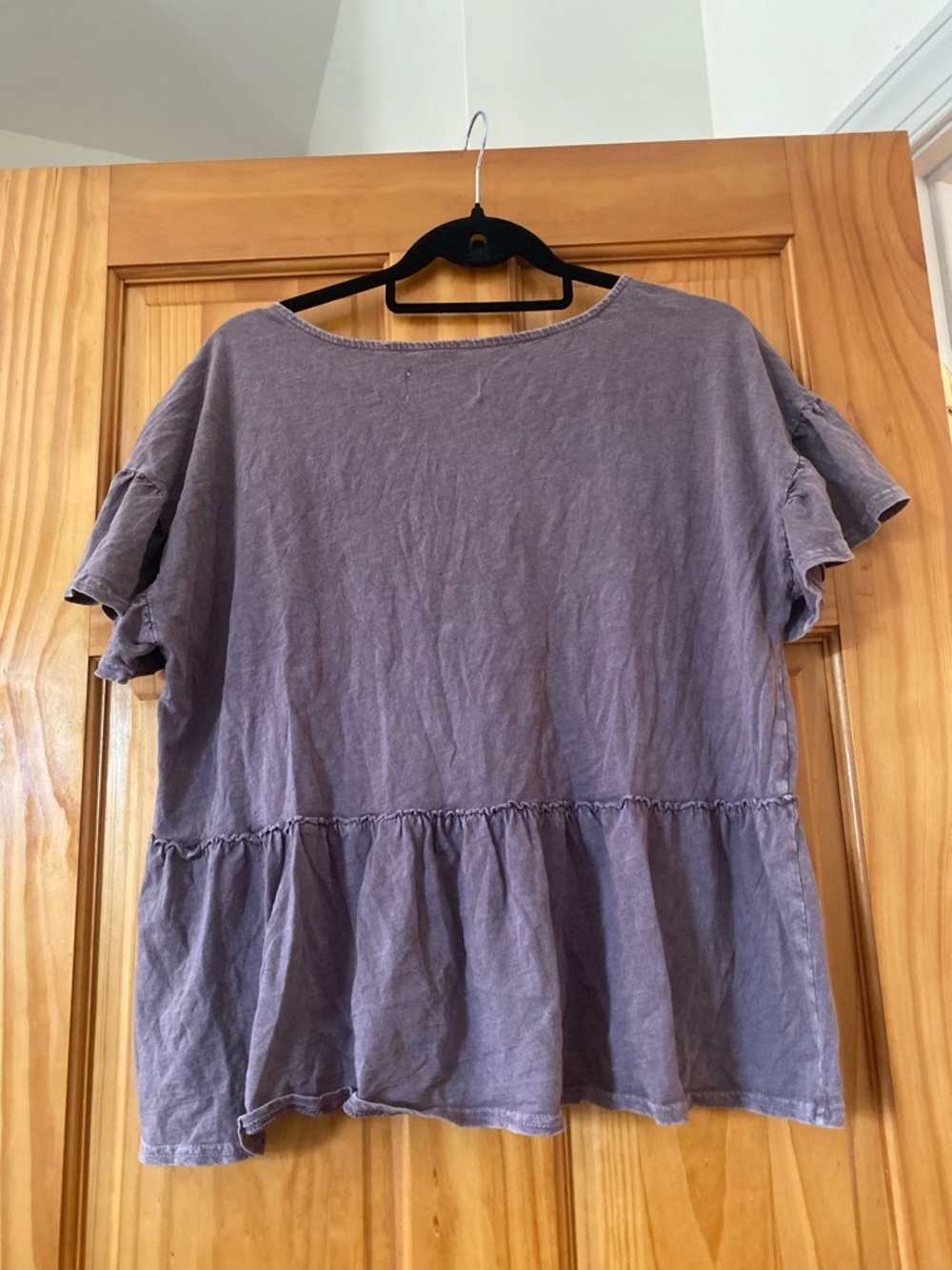 Lucky Brand Boho Peplum Top XL Purple Washed Cotton Button  Front Babydoll XL - Picture 2 of 9